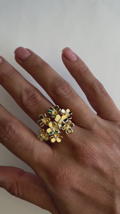 Anillo ajustable floral oro laminado